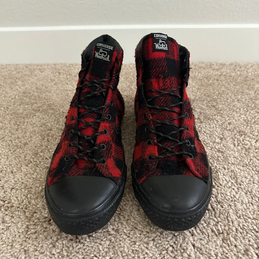 Converse Woolrich Sneakers Unisex 10.5 Mens 12.5 Womens Red Black Buffalo Plaid - Picture 2 of 10